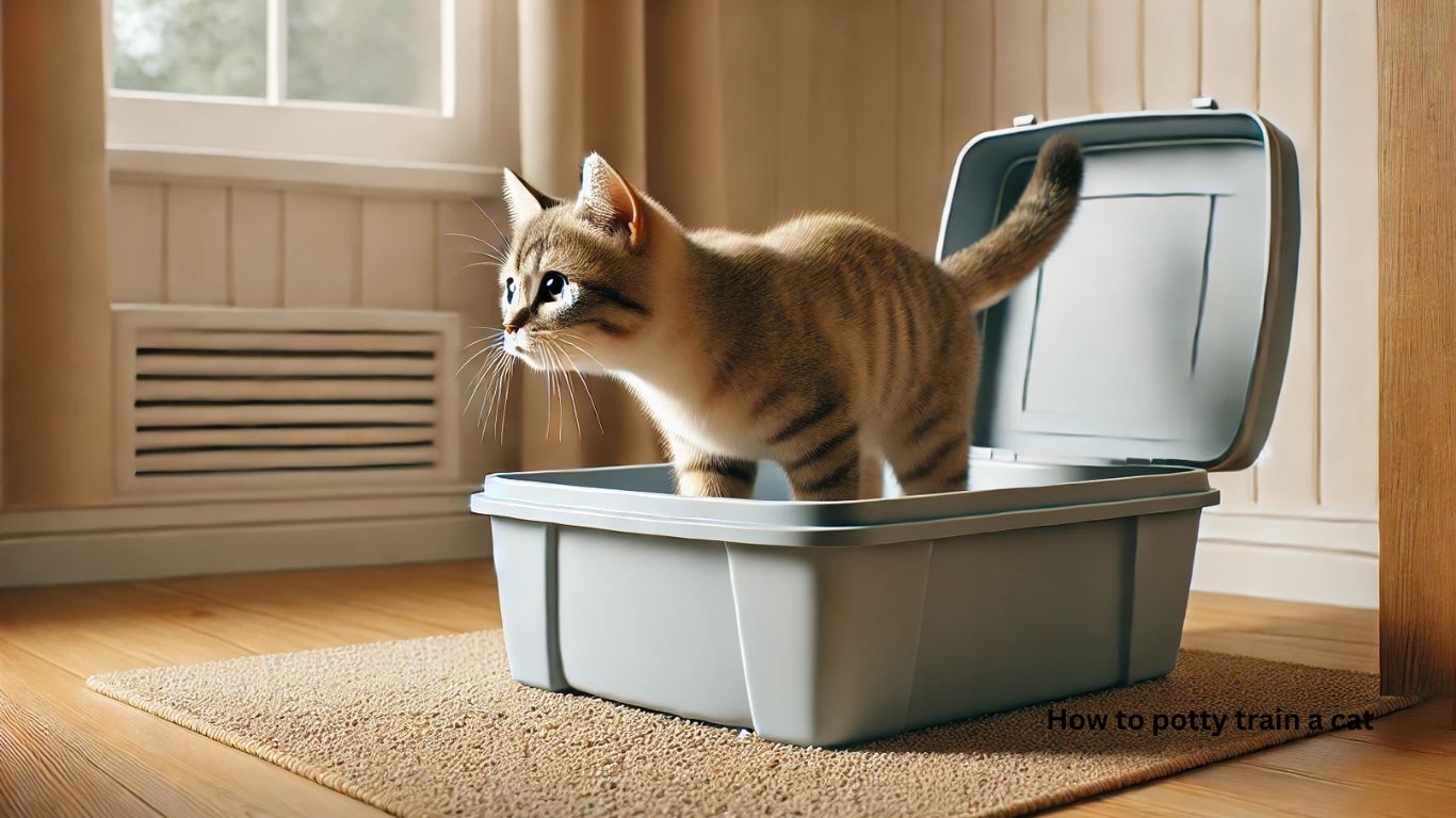 A cat train to do potty in a crate