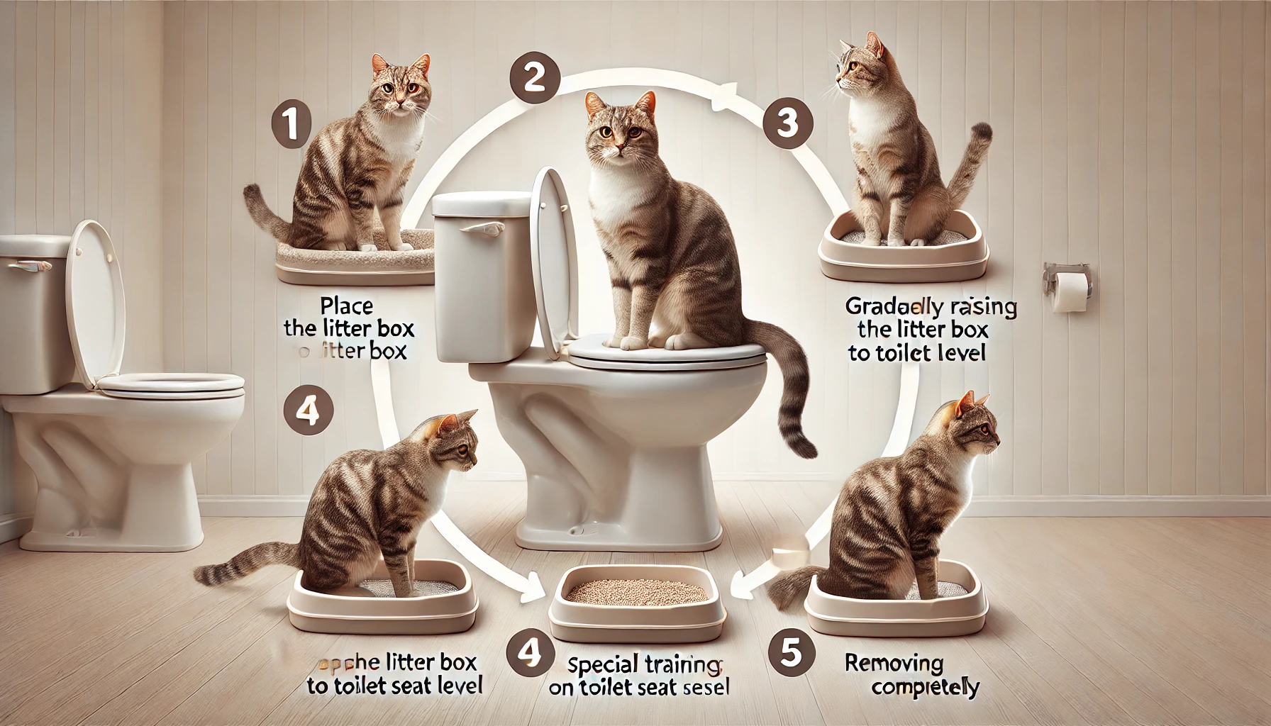 "A well-trained cat using a litter box in a clean home setting."